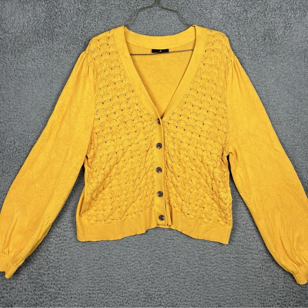 J Jason Wu Mustard Yellow Button Front Cardigan‎ Sweater V-Neck Knit 4-button Lg